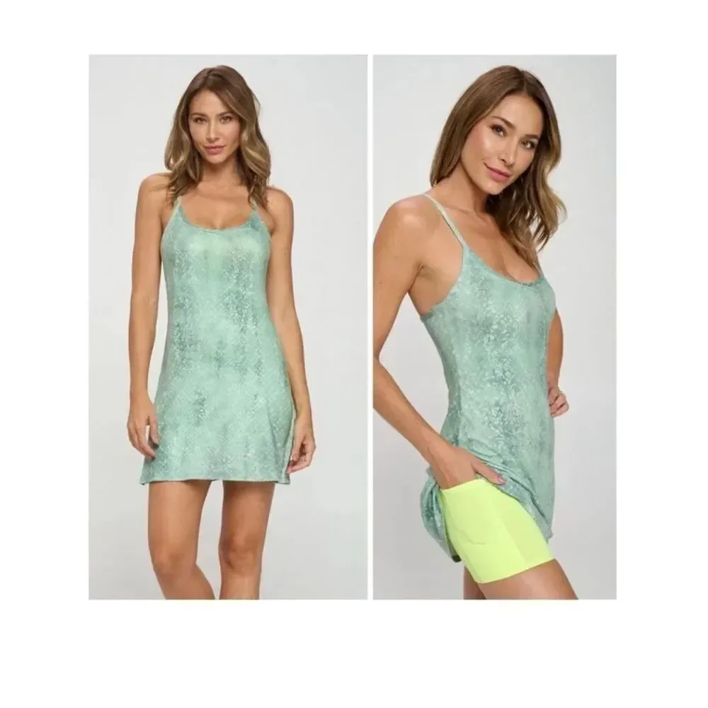 EVCR Kelly Jade Snake Skin Racerback Tennis Bodysuit Dress. Size Small